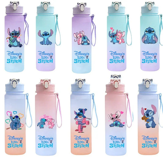 750Ml Disney Lilo Stitch Plastic Gradient Color Straw Water Cup Sport Water Bottle High Value Outdoor Large Capacity Camp Drink