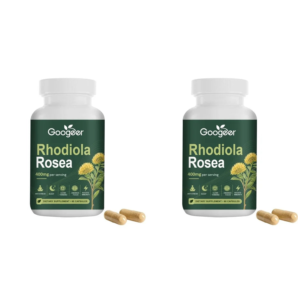Gélules de rhodiola rosea Googeer 400mg équivalent racine, avec extrait de poivre noir, 60 unités, complément botanique quotidien pour le bien-être