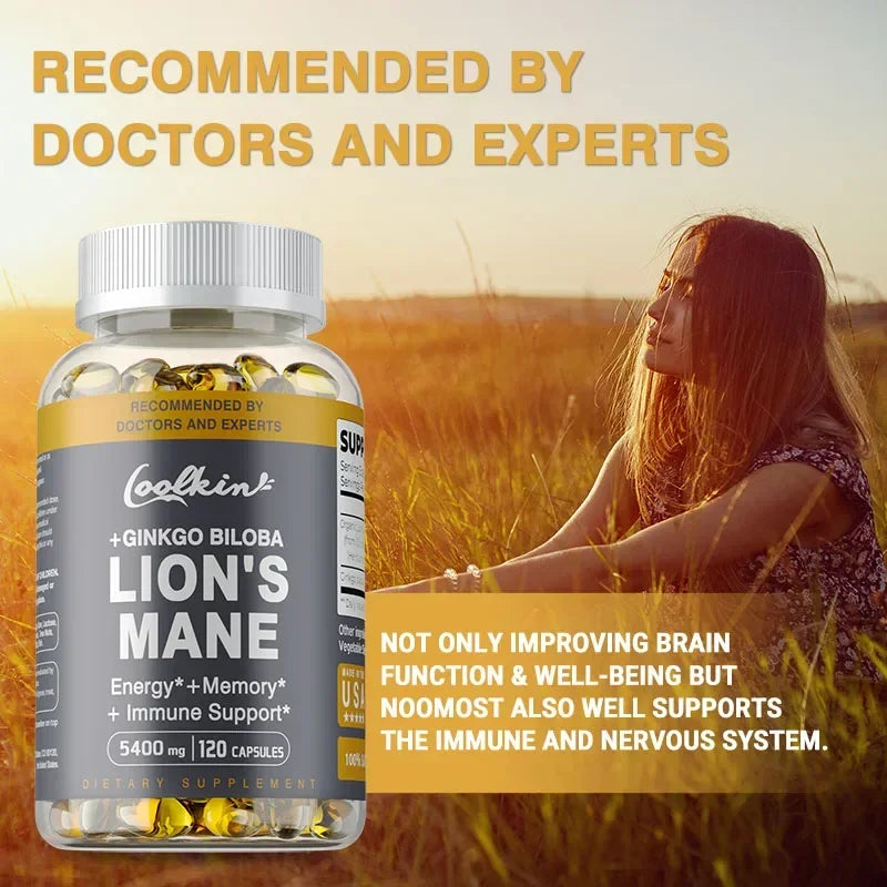 Lion's Mane Mushroom Capsules - Benefits Brain and Memory, Boosts Immunity, Boosts Energy, Improves Mood and Stress