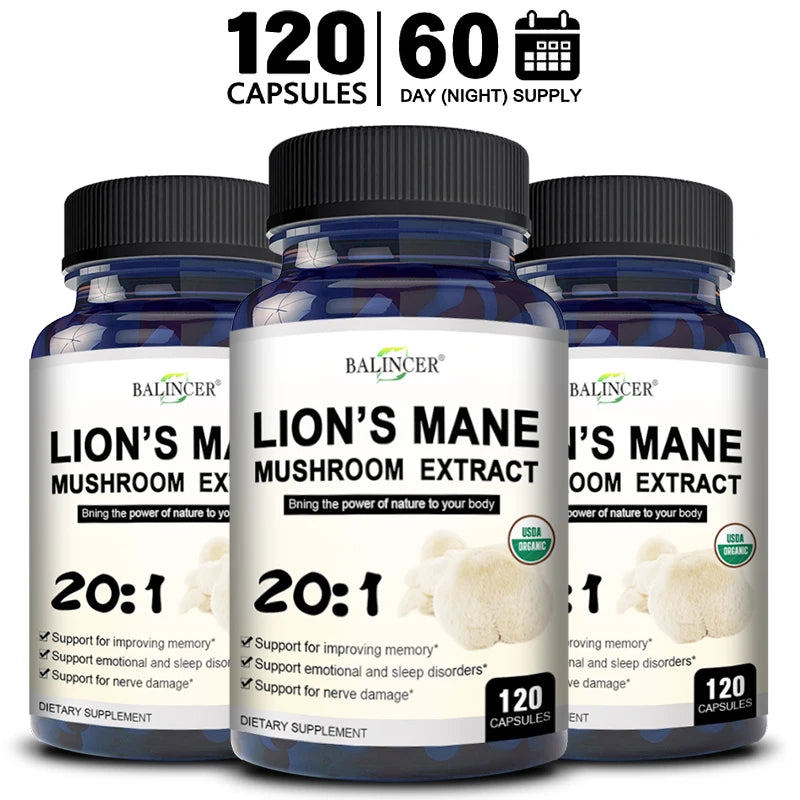 Lion's Mane Mushroom Capsules - Strengthens The Brain, Memory and Cognition, Improves Mood and Sleep Quality Supplements