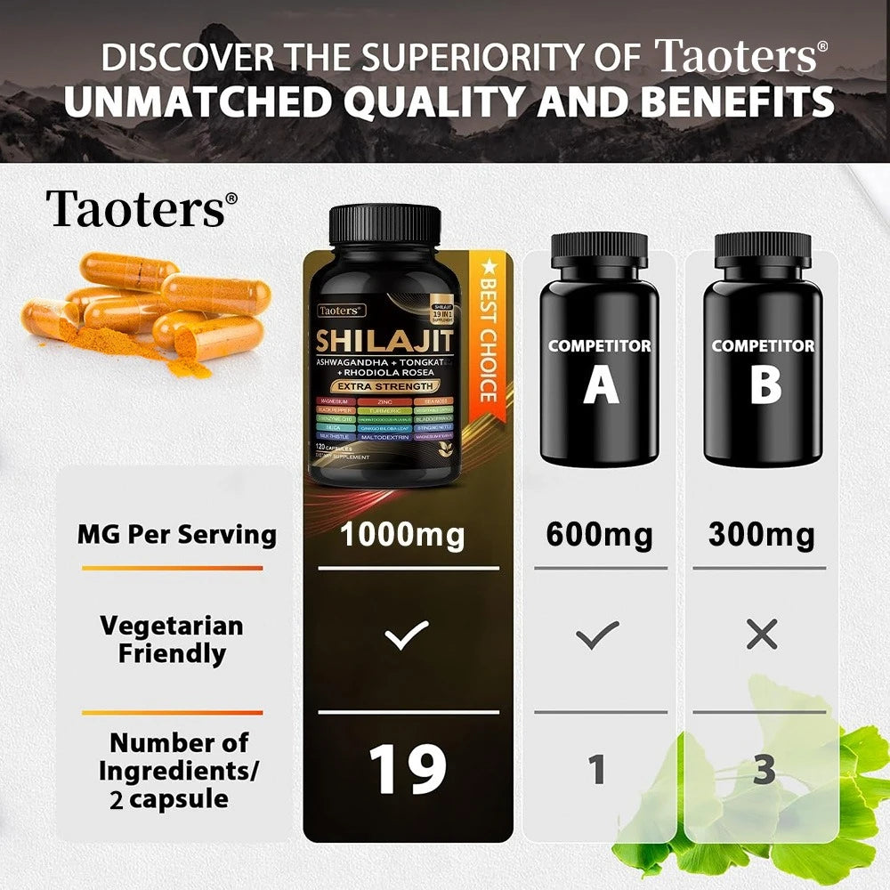 Shilajit Supplement with Sea Moss, Ashwagandha, Magnesium & Zinc - 19 IN 1 Organic Capsules,Plant-Based,Non-GMO