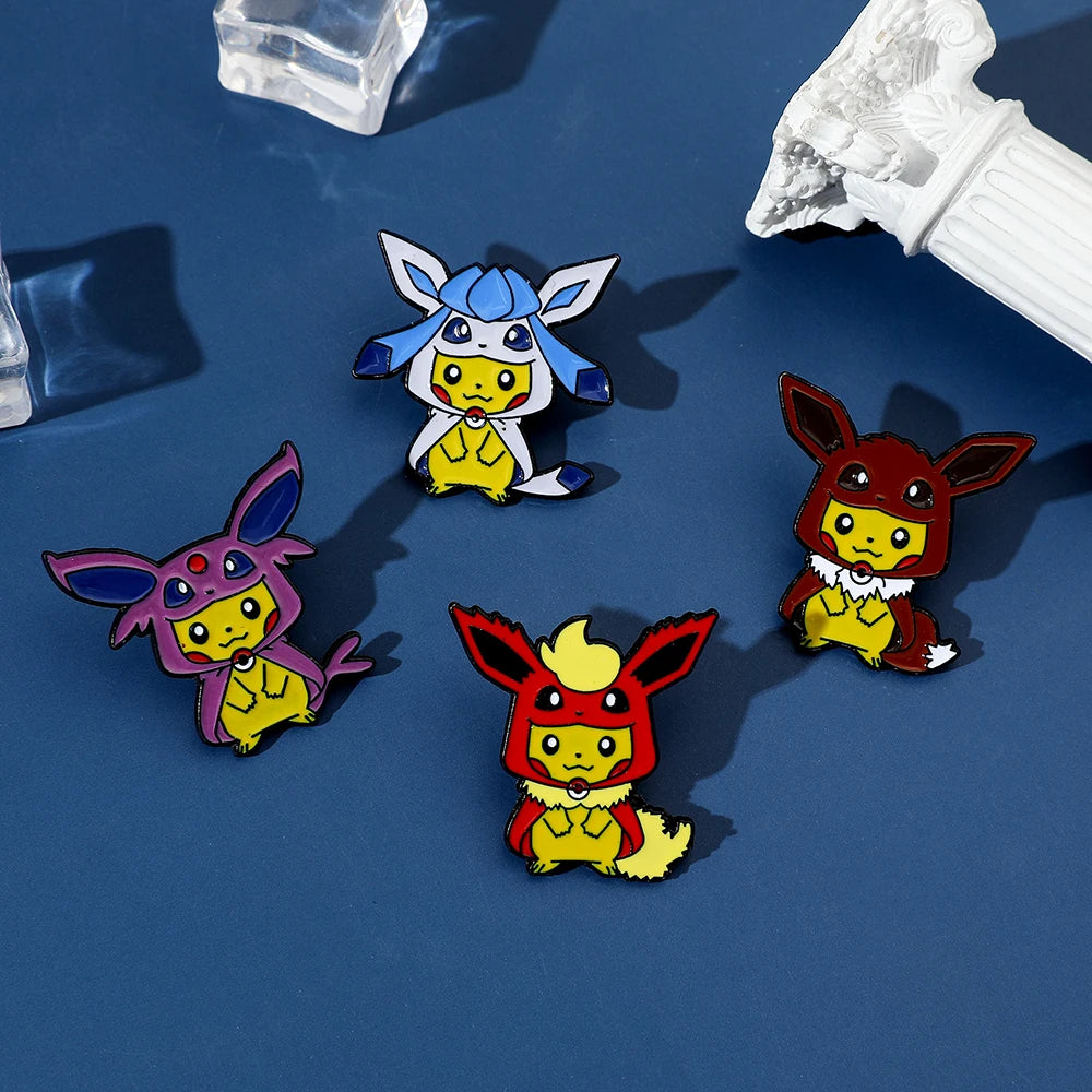 9 Pcs Fashion Animal Brooch Set Creative Pikachu cos Eevee Enamel Pins Backpack Clothing Accessories Metal Badge Accessories