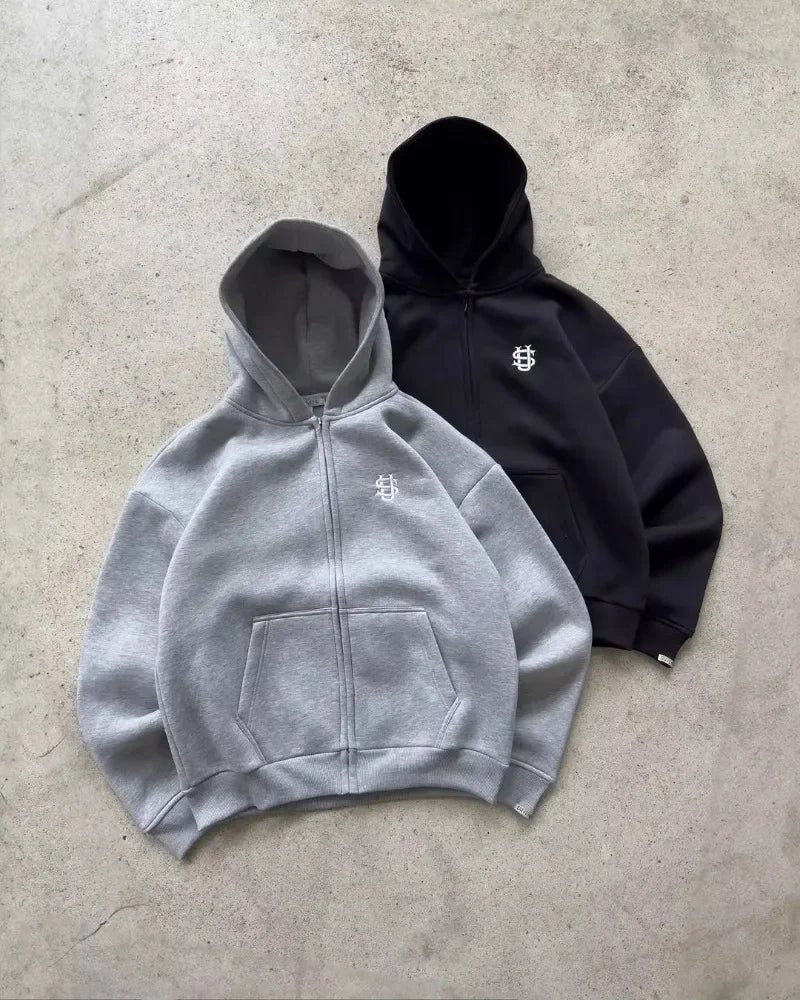 Y2K Fashion Jogger Sweatpants Loose Embroidery Labeled Open Leg Wide Leg Pants Trendy Pocket Couple Straight Pants Men's Hoodie