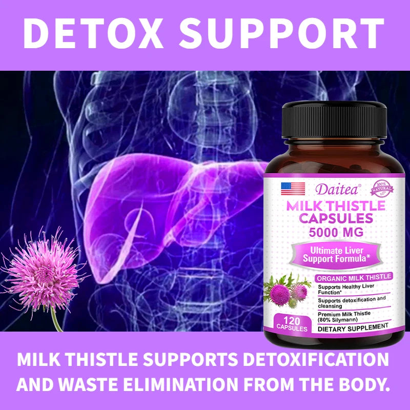 Natural Milk Thistle Supplement - with Dandelion Root, Detoxification, Liver Health, Liver Function Support, Antioxidant
