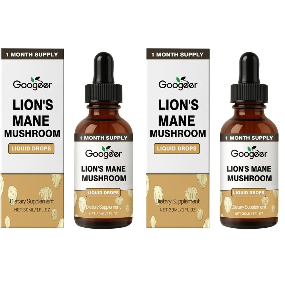 Lion's Mane Mushroom Liquid Drops 30ml Vegan Non-GMO Natural Extract Herbal Supplement Daily Wellness Support Dropper Bottle