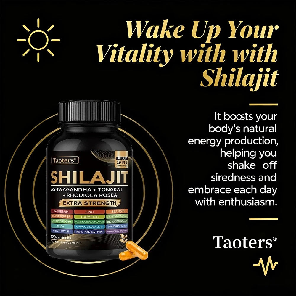 Shilajit Supplement with Sea Moss, Ashwagandha, Magnesium & Zinc - 19 IN 1 Organic Capsules,Plant-Based,Non-GMO