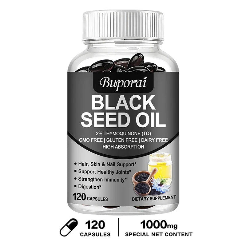 Black Seed Oil - Supports Immune, Joint, Digestive, Hair, Skin Health - Non-GMO, Gluten Free Supplement