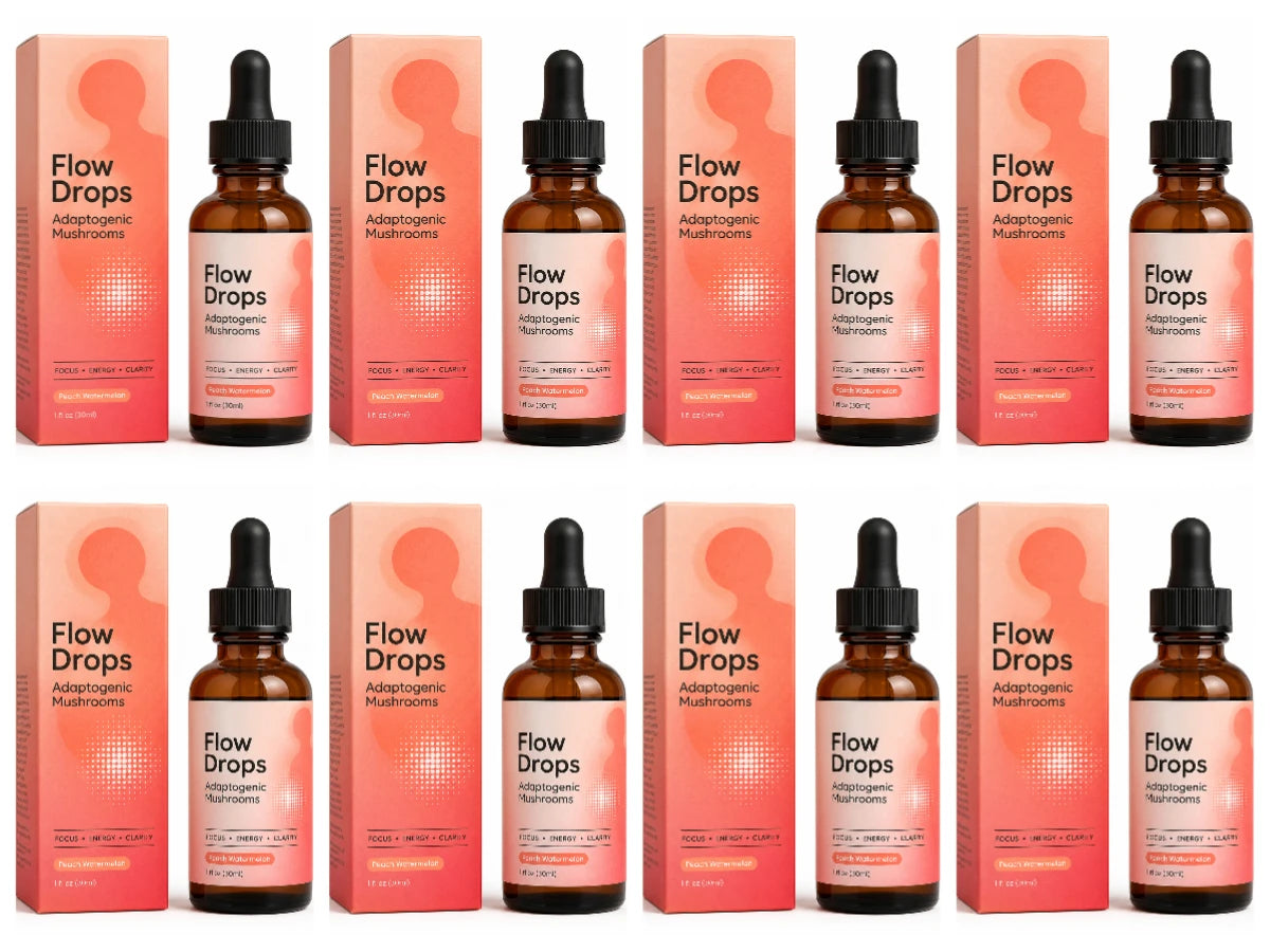Mushroom Supplement Drops 30ml, Lion's Mane Cordyceps Reishi Chaga Turkey Tail, Energy & Focus Support, Peach Watermelon, Adults