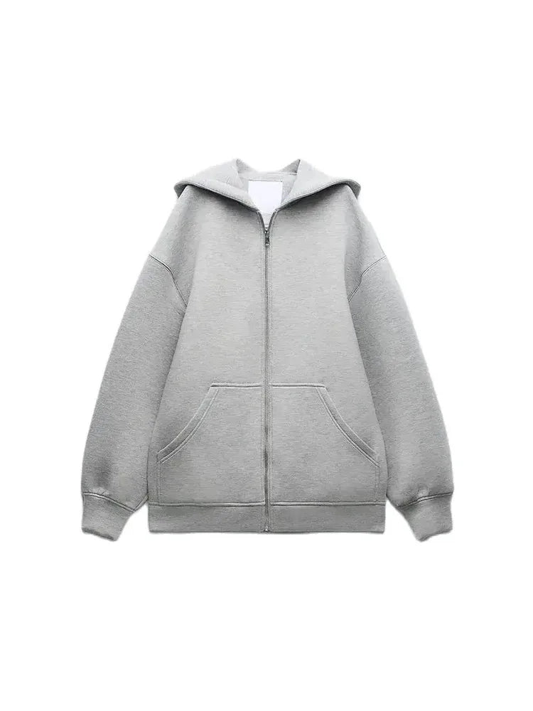 ZABA Women's Versatile Hooded Zip Long Sleeve Loose Jacket Fashion Oversized Casual Top Sweatshirt Street Basic Sports Wear