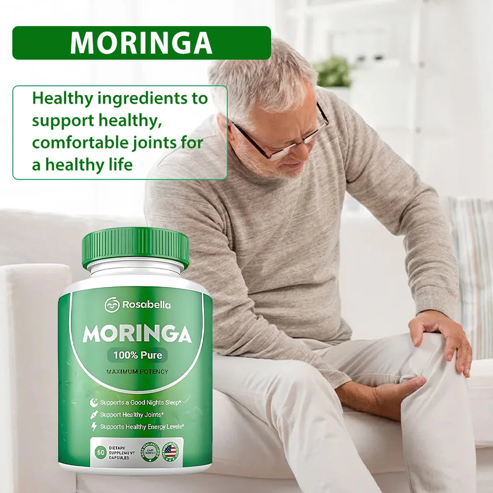 Moringa Capsules - Pure Moringa Powder, Energy, Skin, Immune & Gut Health, Natural Green Superfood Supplement - 60 Count