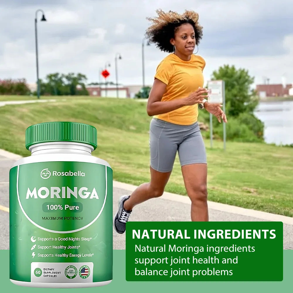 Moringa Capsules - Pure Moringa Powder, Energy, Skin, Immune & Gut Health, Natural Green Superfood Supplement - 60 Count