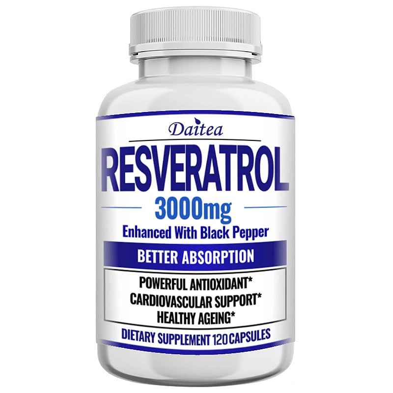 Natural Resveratrol Antioxidant Supplement - Balances Body Energy, Skin Cell Health, Brain Function and Immune System