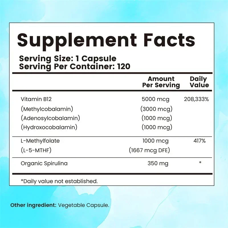 Vitamin B12 - Benefits Brain and Heart Function, Boosts Metabolism, Supports Memory and Learning, Helps Boost Natural Energy