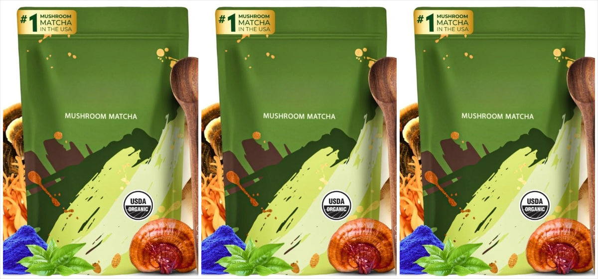 Complément biologique de champignons et matcha avec ganoderma lucidum et crinière de lion, 180 g de nutriments naturels
