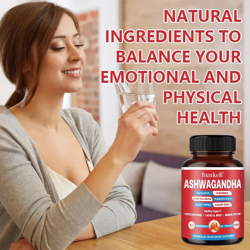 KSM-66 Organic Ashwagandha Capsules with Maca,Turmeric| Non-GMO, Vegan | Premium Formula Health Supplement