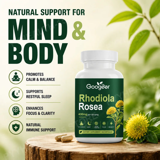 Googeer Rhodiola Rosea Capsules 400mg Root Equivalent with Black Pepper Extract 60 Count Botanical Daily Wellness Supplement