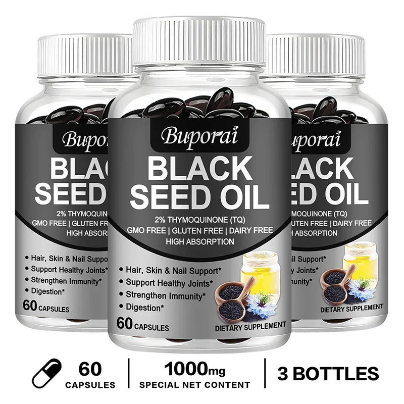 Black Seed Oil - Supports Immune, Joint, Digestive, Hair, Skin Health - Non-GMO, Gluten Free Supplement