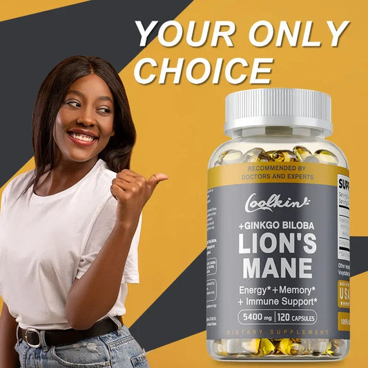 Lion's Mane Mushroom Capsules - Benefits Brain and Memory, Boosts Immunity, Boosts Energy, Improves Mood and Stress