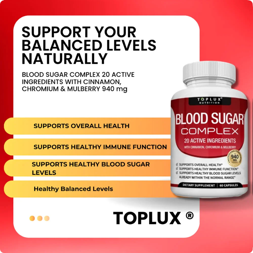 Blood Sugar Complex Supplement - Supports Healthy Blood Sugar Levels Already Within Normal Range With Cinnamon - 60 Capsules