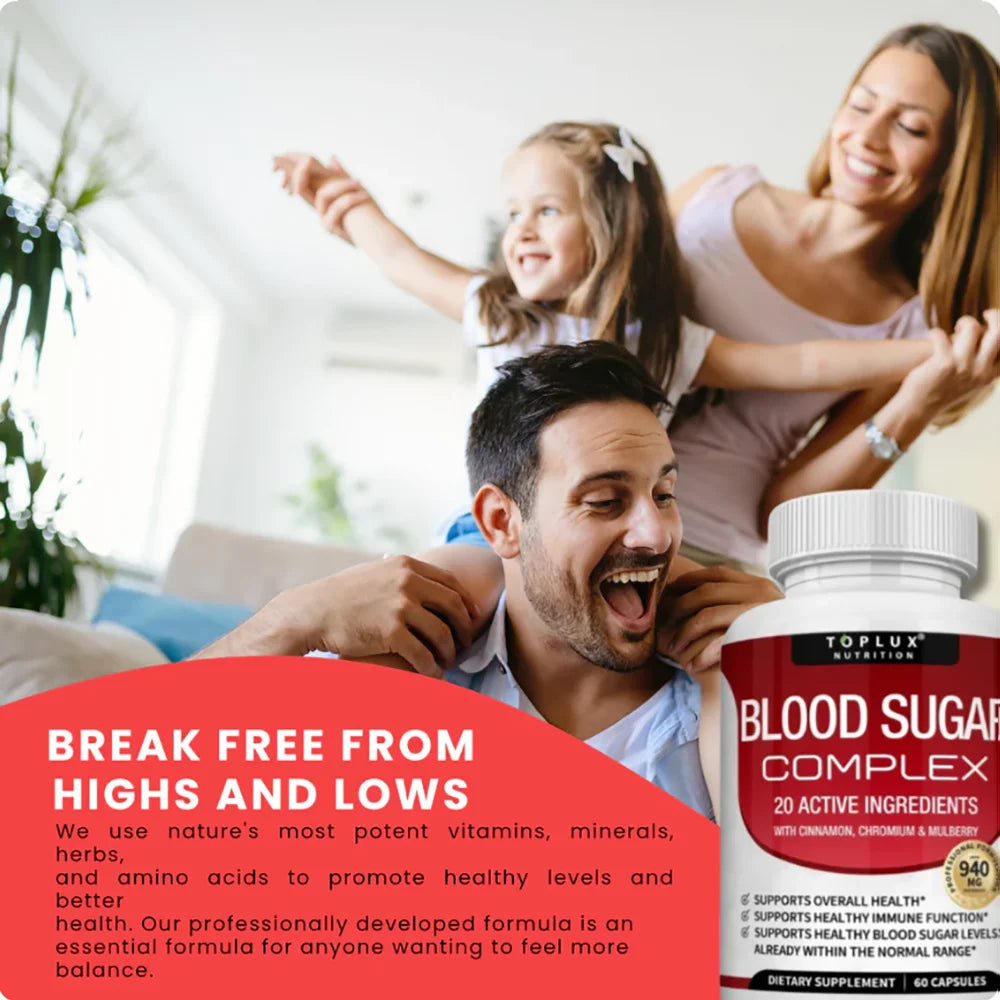 Blood Sugar Complex Supplement - Supports Healthy Blood Sugar Levels Already Within Normal Range With Cinnamon - 60 Capsules