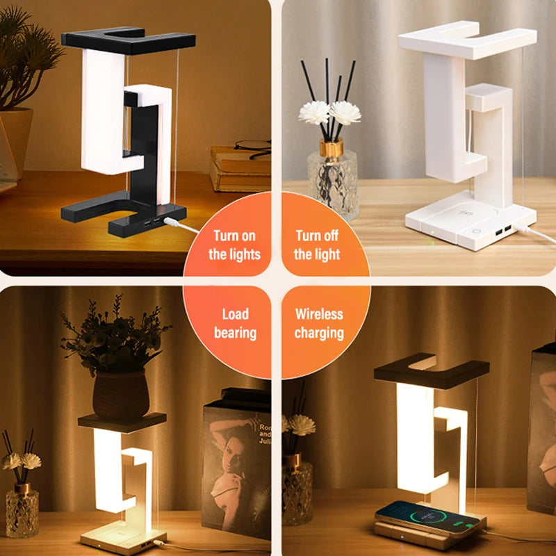 LED Suspended Anti Gravity Night Light With Dimmable Bedroom Bedside And 10W Wireless Charging Desk Light Desktop Decoration