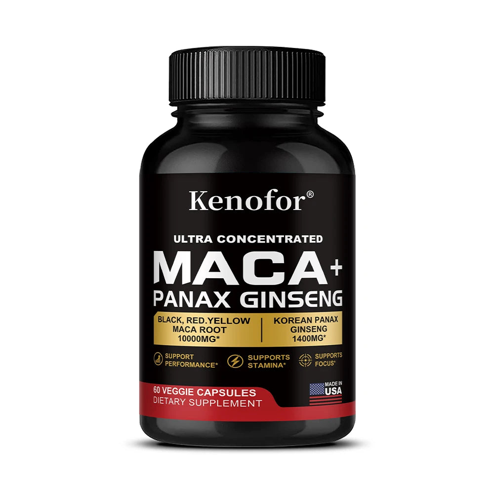 Organic Peruvian Maca Root Capsules - Black+Red+Yellow Blend for Energy & Performance, Vegan Non-GMO Supplement for Men & Women