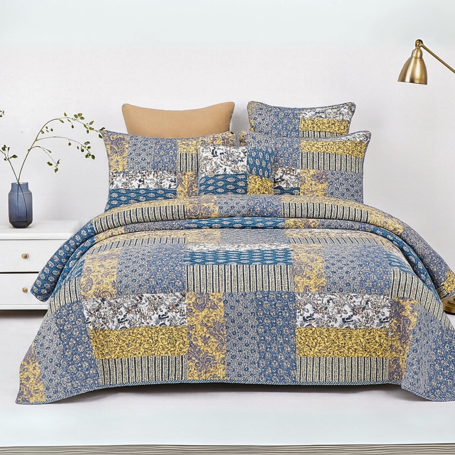 DaDa Bedding Honey Cove Garden Floral Paisley Cottage Patchwork Bedspread Set (JHW-957)