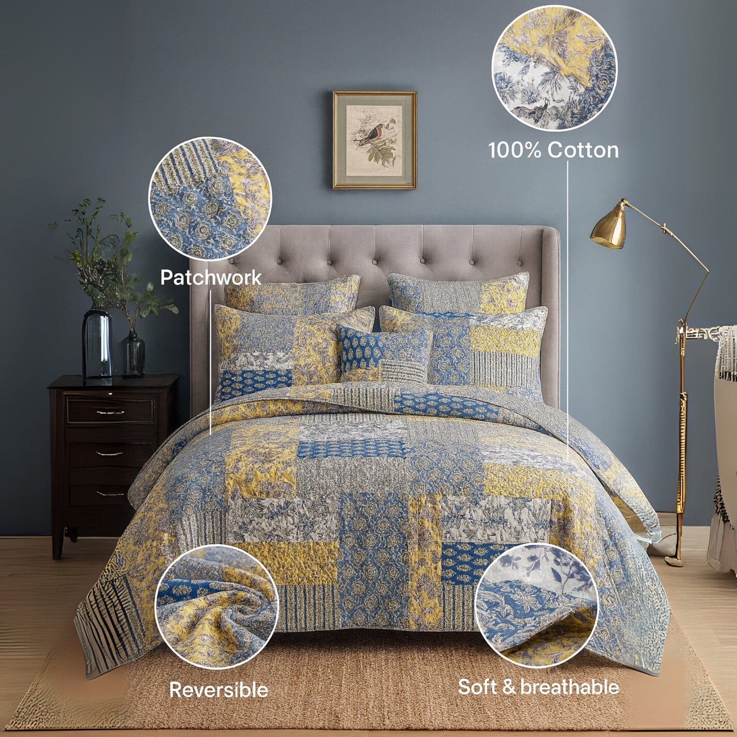 DaDa Bedding Honey Cove Garden Floral Paisley Cottage Patchwork Bedspread Set (JHW-957)