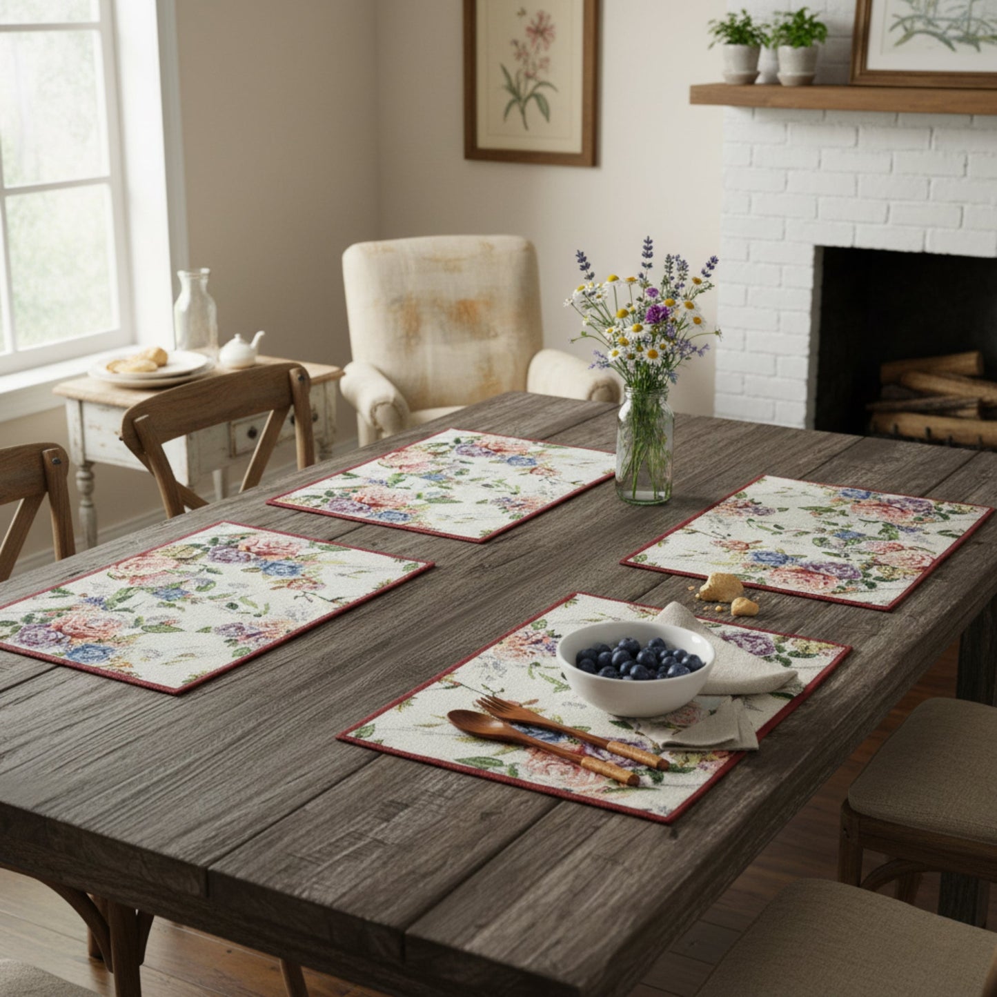 DaDa Bedding Set of 4-Pieces Vintage Romantic Roses Lovely Pink Floral Tapestry Placemats 13” x 19” (879)