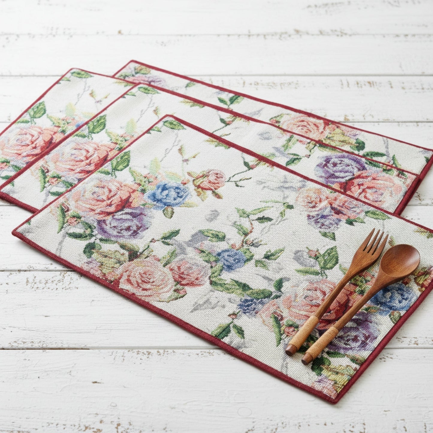 DaDa Bedding Set of 4-Pieces Vintage Romantic Roses Lovely Pink Floral Tapestry Placemats 13” x 19” (879)