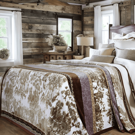 DaDa Bedding Elegant Twilight Lavender Brown Floral Flannel Mink Fleece Throw Blanket (XY9879)