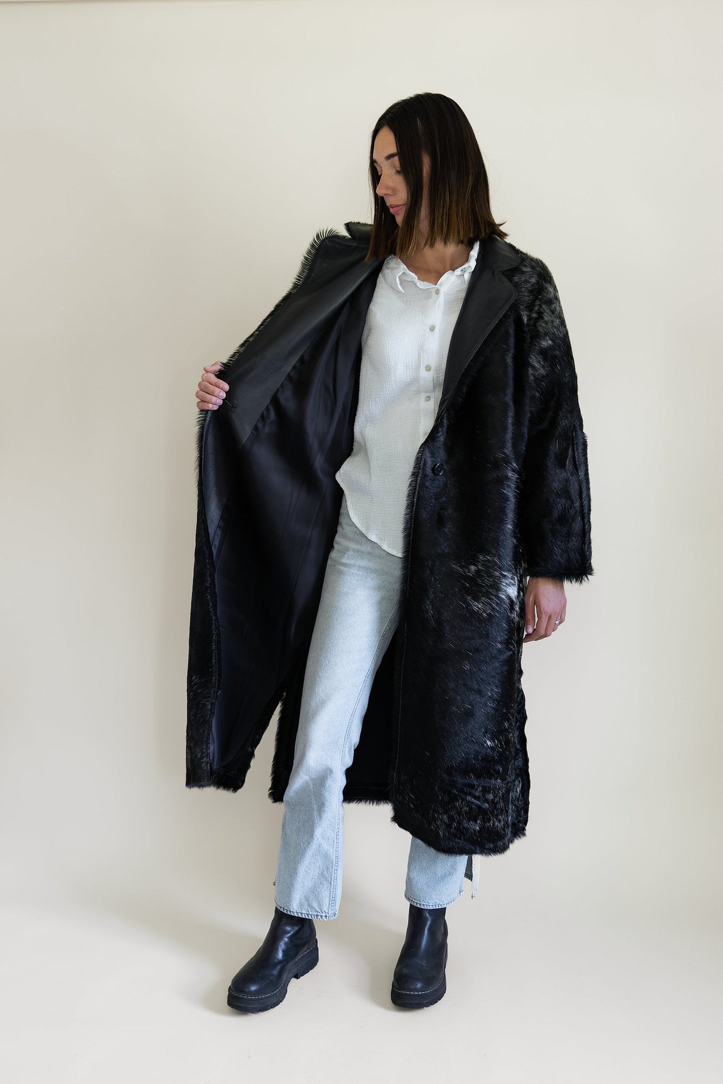 Cowhide Leather Trench Coat for Women