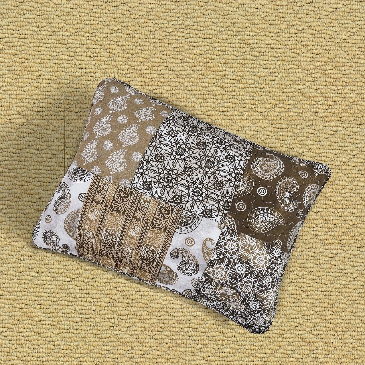 DaDa Bedding Bohemian Olive Brown Moroccan Paisley Floral Filigree Patchwork Cotton Bedspread Set (JHW-885)