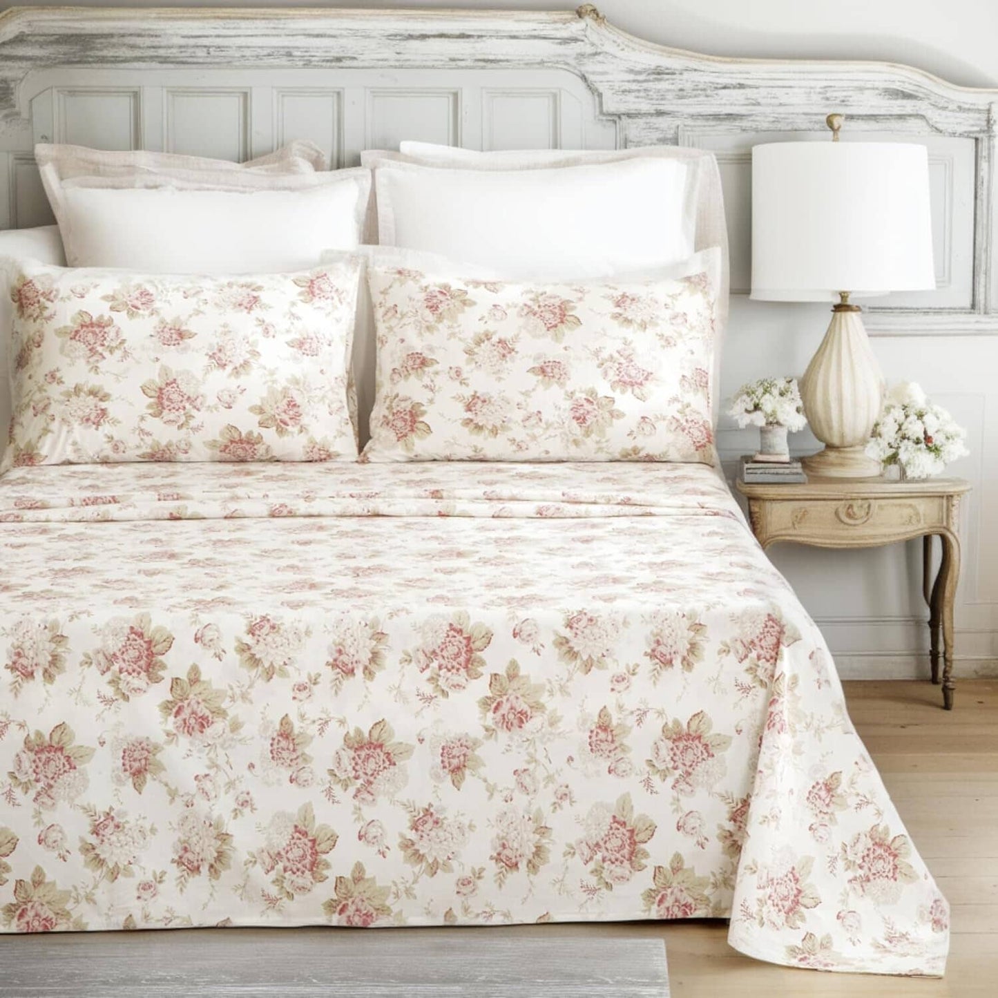 DaDa Bedding Hint of Mint Dainty Cottage Floral Roses Cotton Flat Sheet Only w/ Pillow Case (3036)