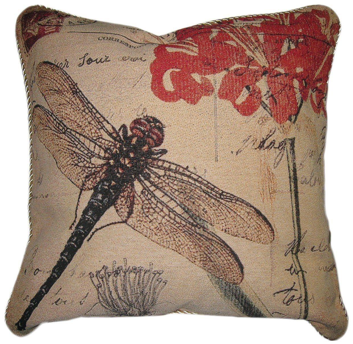 DaDa Bedding Dragonfly Dreams Elegant Insect Bug Throw Pillow Cushion Cover - 1-Piece - 18"