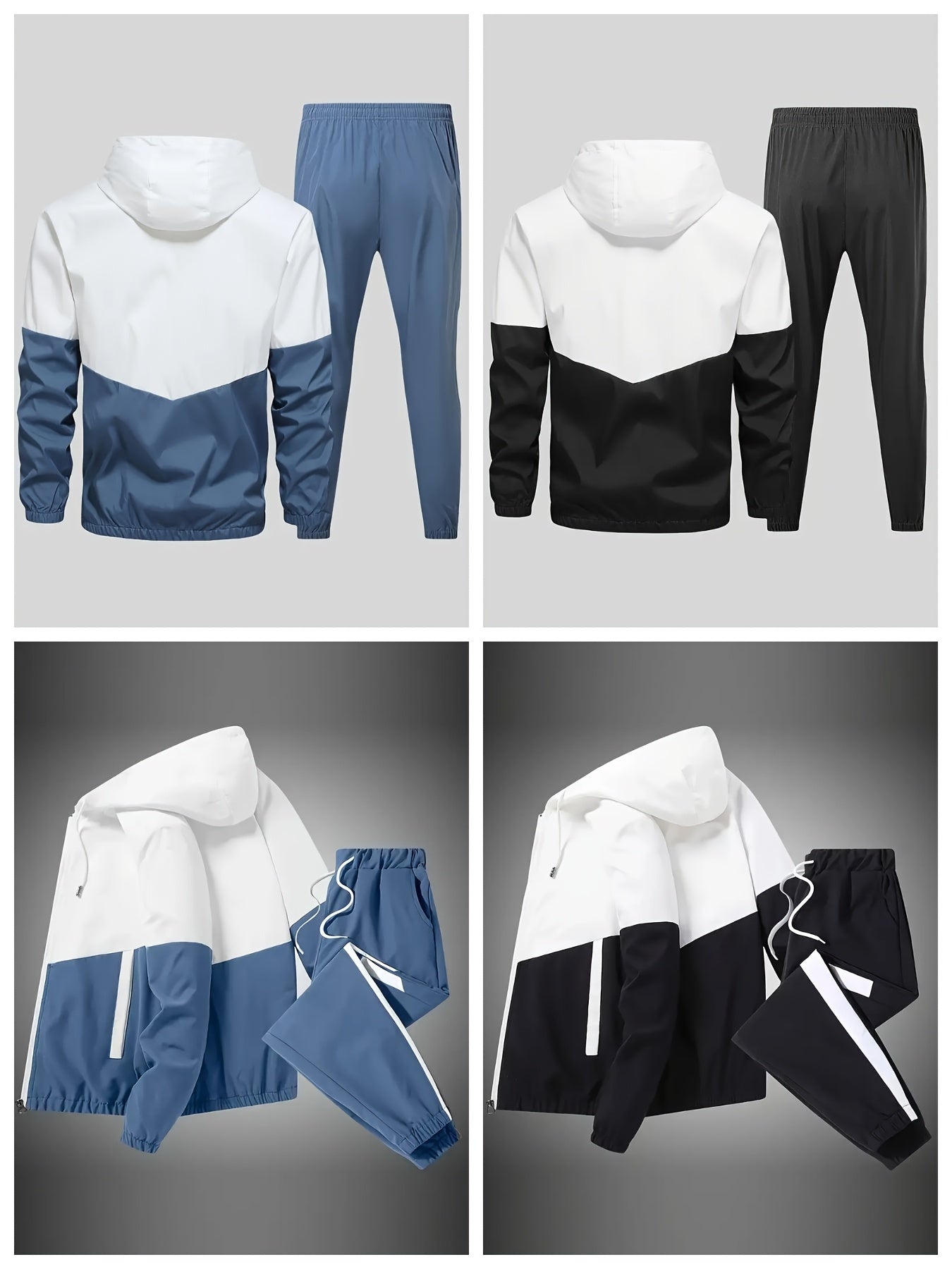 4pcs Set, New Men'S Hooded Casual Sports Suit - Versatile 2pcss Long-sleeved Jacket + 2pcss Breathable And Comfortable Drawstring Stretch Pants, Machine Washable - Ideal For Spring And Autumn, Outdoor, And Travel