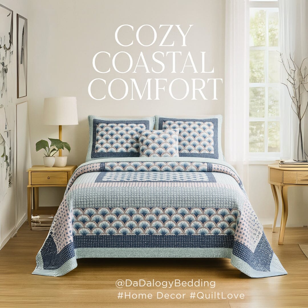 DaDa Bedding Mediterranean Blue Mint Green Patchwork Quilted Bedspread Set (JHW-884)