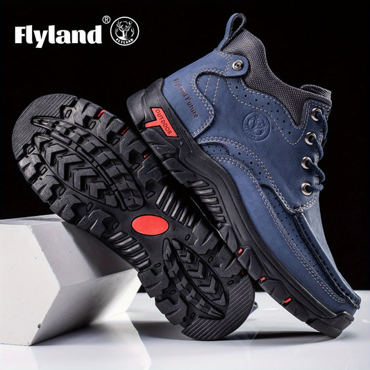 1pair FLYLAND Vintage Genuine Faux Leather Men'S Chukka Boots - Casual Polka Dot Ankle Booties with Rubber Sole for Work, Office, and Daily Wear