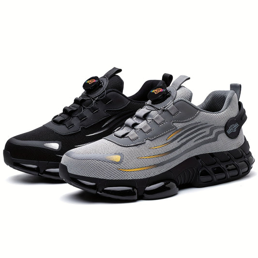 Men Steel Toe Work Shoes - Anti-Puncture, Non-Slip Sole, Rotating Buckle Design, Lightweight PU Breathable Safety Sneakers For Daily Use In Spring & Summer Halloween