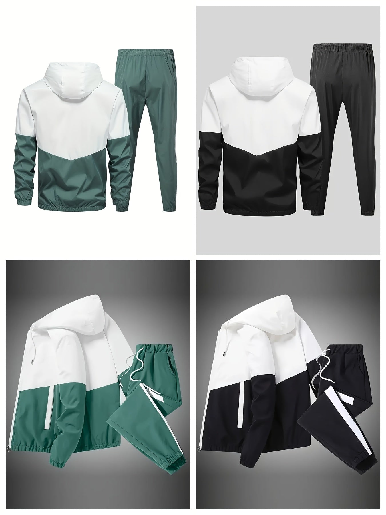 4pcs Set, New Men'S Hooded Casual Sports Suit - Versatile 2pcss Long-sleeved Jacket + 2pcss Breathable And Comfortable Drawstring Stretch Pants, Machine Washable - Ideal For Spring And Autumn, Outdoor, And Travel