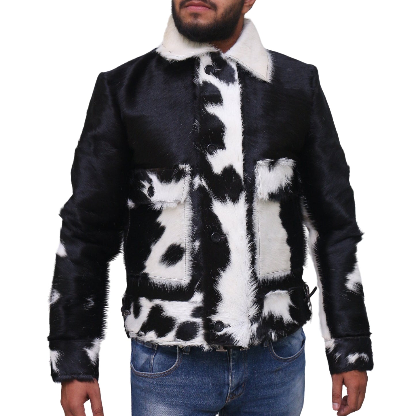 Men’s Statement Cow Print Jacket – Real Hair-On Cowhide