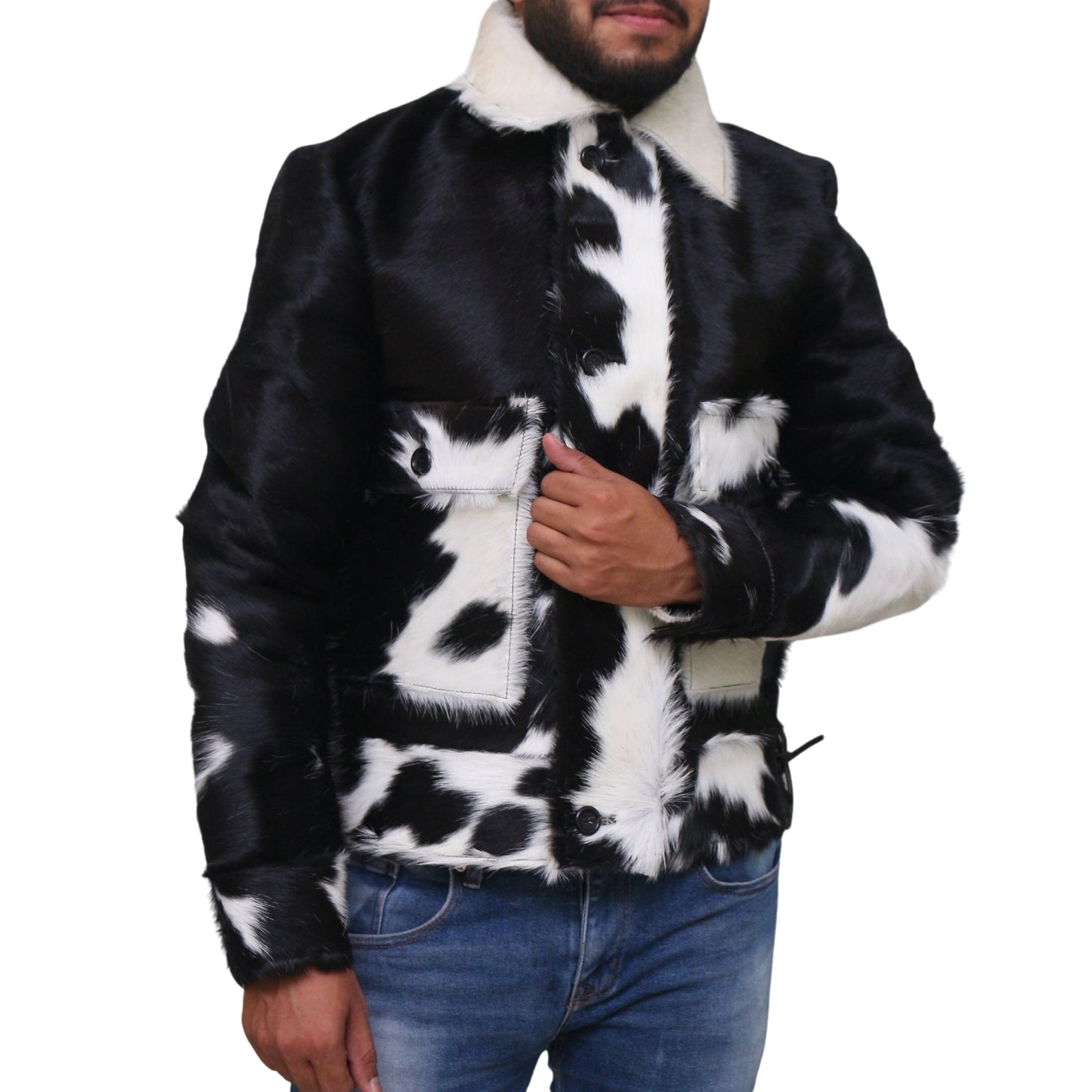 Men’s Statement Cow Print Jacket – Real Hair-On Cowhide
