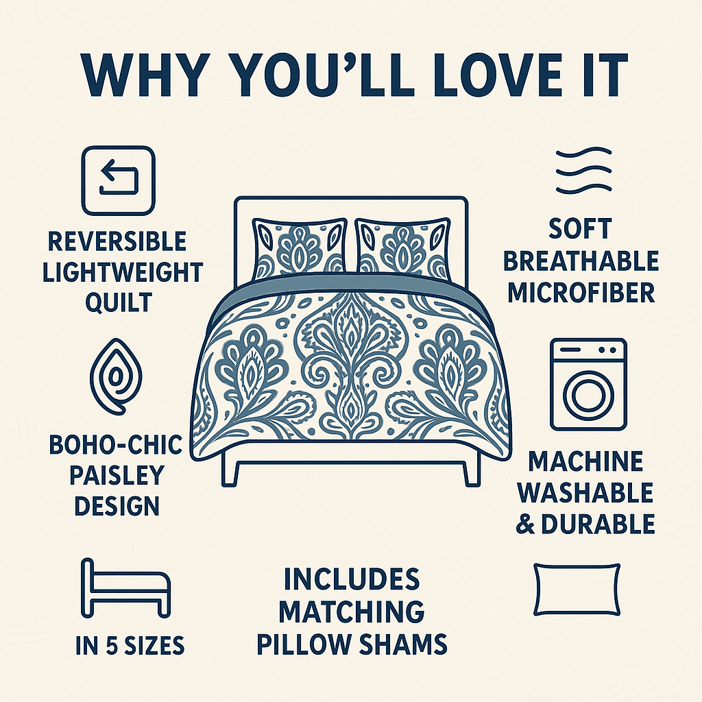 DaDa Bedding Bohemian Summertime White Blue Floral Paisley Bedspread Set (KSX-003)