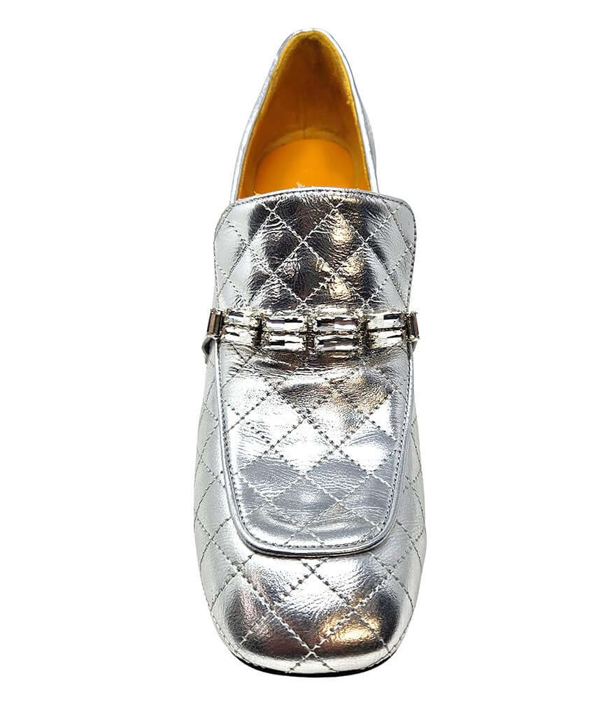 Silver Leather Quilted Loafer