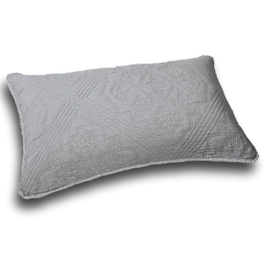 DaDa Bedding Floral Stone Wash Grey Diamond Pattern Quilted King Size Pillow Sham - 20” x 36” (JHW855)