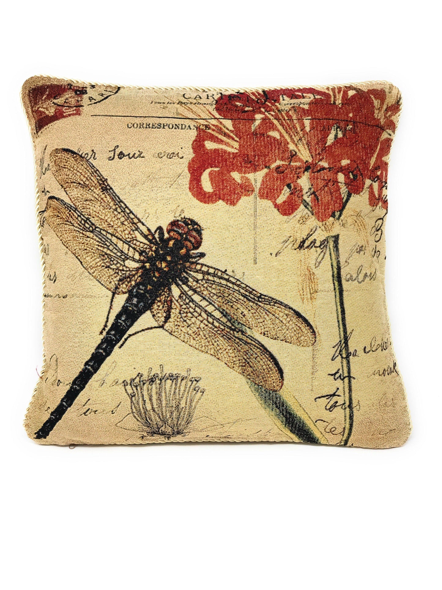DaDa Bedding Set of 2-Pieces Dragonfly Dreams Nature Garden Tapestry Throw Pillow Covers w/ Inserts - 18" x 18"