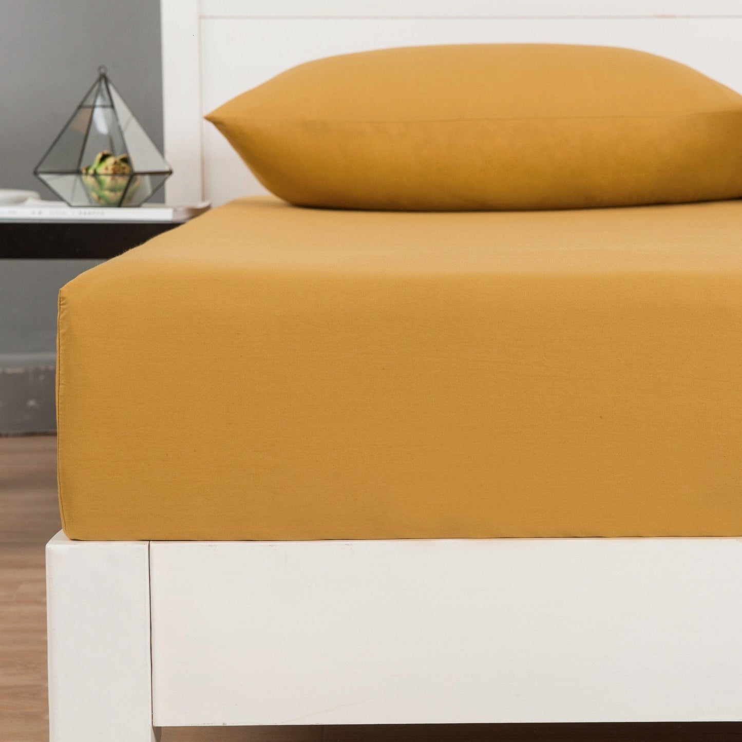 DaDa Bedding Honey Yellow Poplin Cotton Fitted Sheet w/ Pillow Cases (JHW-550-Fitted)