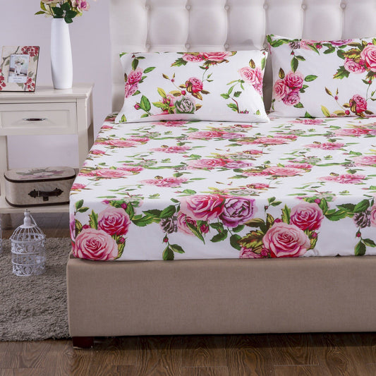 DaDa Bedding Romantic Roses Lovely Spring Pink Floral Fitted Bed Sheet w/ Pillow Cases (JHW879-Fitted)