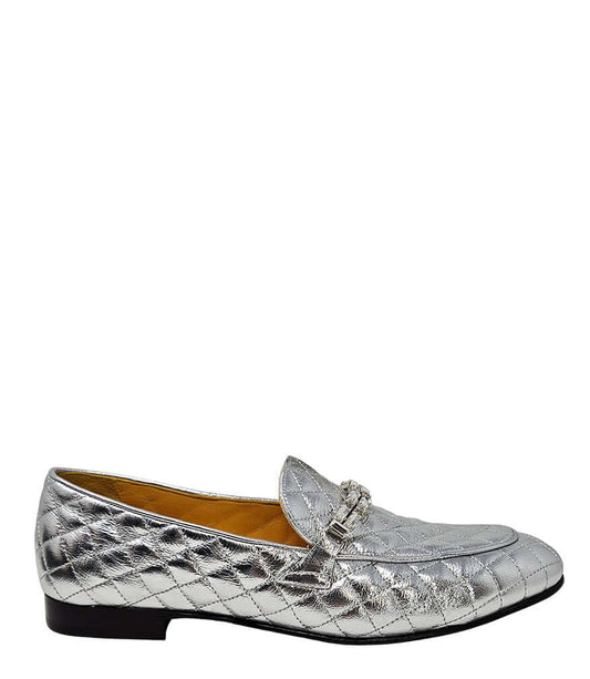 Silver Quilted Flat Loafer