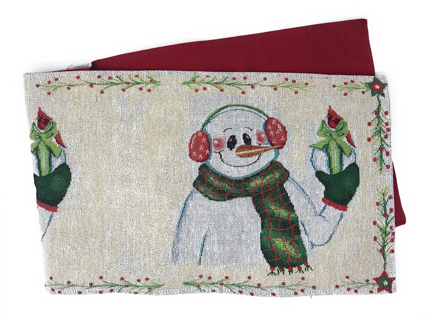DaDa Bedding Set of 8 Pieces Magical Snowman Holiday Table Tapestry - 4 Placemats, 2 Table Runners, 2 Throw Pillow Covers (9733)